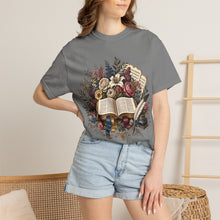 Load image into Gallery viewer, Bible & Blooms T-Shirt — Floral Open Book Scripture Design