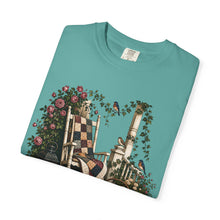 Load image into Gallery viewer, Vintage Porch Scene T-Shirt — Rocking Chair, Quilt & Garden Cottage Graphic