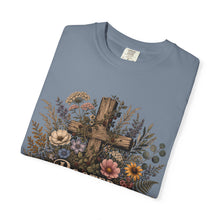 Load image into Gallery viewer, Rooted Before Blooming T-shirt — Floral Cross Christian Faith Tee