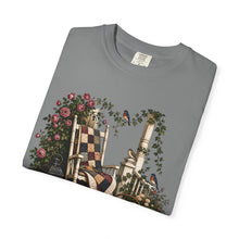 Load image into Gallery viewer, Vintage Porch Scene T-Shirt — Rocking Chair, Quilt &amp; Garden Cottage Graphic
