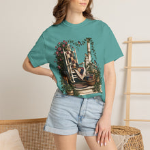 Load image into Gallery viewer, Vintage Porch Scene T-Shirt — Rocking Chair, Quilt &amp; Garden Cottage Graphic
