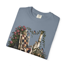 Load image into Gallery viewer, Vintage Porch Scene T-Shirt — Rocking Chair, Quilt &amp; Garden Cottage Graphic
