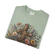 Load image into Gallery viewer, Rooted Before Blooming T-shirt — Floral Cross Christian Faith Tee

