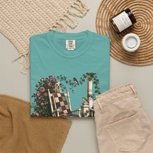 Load image into Gallery viewer, Vintage Porch Scene T-Shirt — Rocking Chair, Quilt &amp; Garden Cottage Graphic
