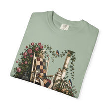 Load image into Gallery viewer, Vintage Porch Scene T-Shirt — Rocking Chair, Quilt &amp; Garden Cottage Graphic
