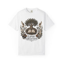 Load image into Gallery viewer, Grow Deep First T-Shirt — Rooted in God’s Word Tree &amp; Bible Graphic Tee
