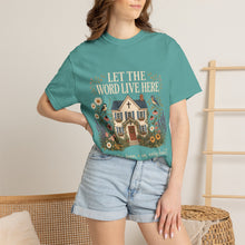 Load image into Gallery viewer, Let The Word Live Here T-Shirt — Faith Home Floral Graphic Tee
