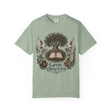 Load image into Gallery viewer, Grow Deep First T-Shirt — Rooted in God’s Word Tree &amp; Bible Graphic Tee
