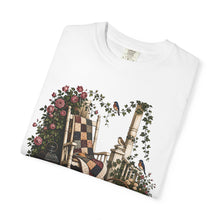 Load image into Gallery viewer, Vintage Porch Scene T-Shirt — Rocking Chair, Quilt &amp; Garden Cottage Graphic
