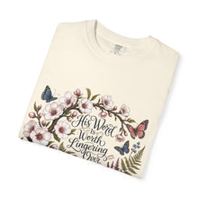 Load image into Gallery viewer, Floral Bible Verse T-Shirt — "His Word is Worth Lingering Over" Christian Tee
