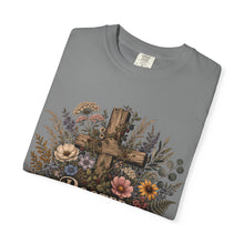 Load image into Gallery viewer, Rooted Before Blooming T-shirt — Floral Cross Christian Faith Tee

