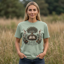 Load image into Gallery viewer, Grow Deep First T-Shirt — Rooted in God’s Word Tree &amp; Bible Graphic Tee
