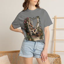 Load image into Gallery viewer, Vintage Porch Scene T-Shirt — Rocking Chair, Quilt &amp; Garden Cottage Graphic
