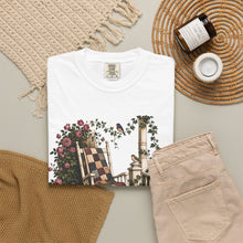Load image into Gallery viewer, Vintage Porch Scene T-Shirt — Rocking Chair, Quilt &amp; Garden Cottage Graphic
