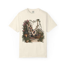 Load image into Gallery viewer, Vintage Porch Scene T-Shirt — Rocking Chair, Quilt &amp; Garden Cottage Graphic
