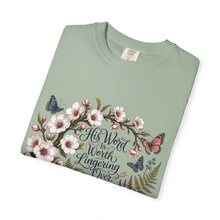 Load image into Gallery viewer, Floral Bible Verse T-Shirt — "His Word is Worth Lingering Over" Christian Tee
