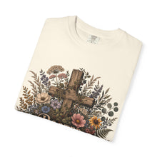 Load image into Gallery viewer, Rooted Before Blooming T-shirt — Floral Cross Christian Faith Tee

