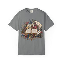 Load image into Gallery viewer, Bible &amp; Blooms T-Shirt — Floral Open Book Scripture Design
