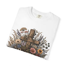 Load image into Gallery viewer, Rooted Before Blooming T-shirt — Floral Cross Christian Faith Tee
