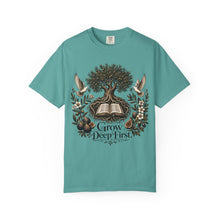 Load image into Gallery viewer, Grow Deep First T-Shirt — Rooted in God’s Word Tree &amp; Bible Graphic Tee
